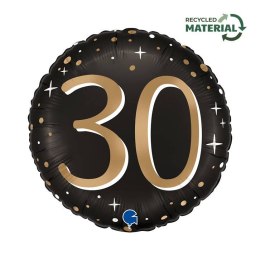 Balon Foliowy, okrągły, 30 urodziny, czarno- złoty, - 46cm