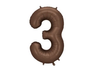 Balon foliowy Cyfra „3" - 86 cm, mocca, brązowy, satynowy