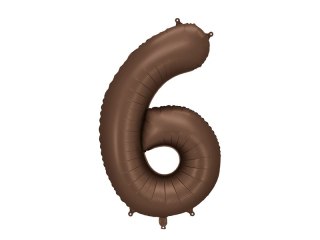 Balon foliowy Cyfra „6" - 86 cm, mocca, brązowy, satynowy