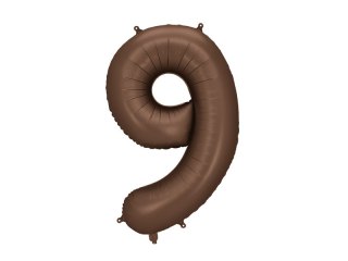 Balon foliowy Cyfra „9"- 86 cm, mocca, brązowy, satynowy