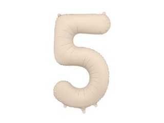 Balon foliowy Matowa Cyfra '5', 86cm, jasny beż