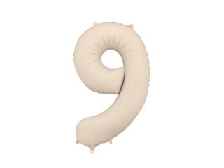 Balon foliowy Matowa Cyfra '9', 86cm, jasny beż