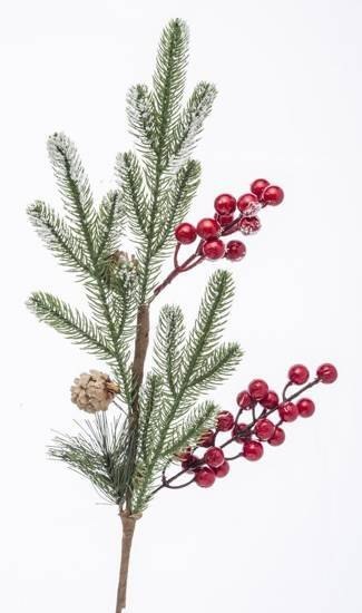 Gałązka leśna z jarzębiną i szyszkami ośnieżona, 65cm Gałązka leśna z jarzębiną i szyszkami ośnieżona, 65cm