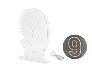 Neon LED - Cyfra "9", biały, kolor światła - ciepła biel