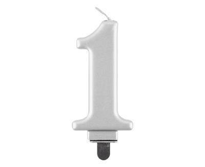 Świeczka cyferka 1, metalik srebrna 8 cm Świeczka cyferka 1, metalik srebrna 8 cm