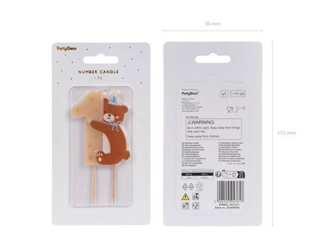Świeczka urodzinowa Cyferka 1 z misiem, 7 cm Świeczka urodzinowa Cyferka 1 z misiem, 7 cm