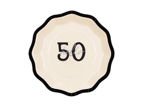 Talerzyki papierowe ''Hello 50'' pięćdziesiątka, 18 cm, 6szt Talerzyki papierowe ''Hello 50'' pięćdziesiątka, 18 cm, 6szt