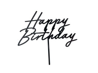 Topper akrylowy na tort „Happy Birthday" - czarny, 16,5 cm