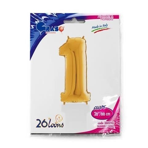 Balon Foliowy Cyfra 1, Złota, 66 cm Grabo Balon Foliowy Cyfra 1, Złota, 66 cm Grabo