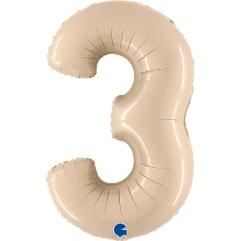 Balon Foliowy Cyfra 3, Satynowa Kremowa 102cm Grabo Balon Foliowy Cyfra 3, Satynowa Kremowa 102cm Grabo