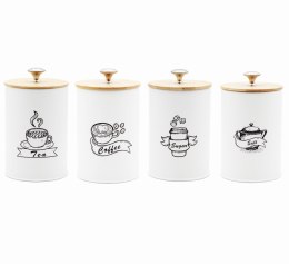 KOMPLET 4 POJEMNIKÓW KAWA HERBATA CUKIER SÓL 16X9,5CM BRUNBESTE BB-2674 (NAPISY ENG)