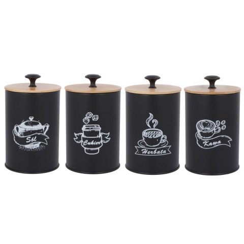 KOMPLET 4 POJEMNIKÓW KAWA HERBATA CUKIER SÓL 16X9,5CM BRUNBESTE BB-2681 (NAPISY PL) KOMPLET 4 POJEMNIKÓW KAWA HERBATA CUKIER SÓL 16X9,5CM BRUNBESTE BB-2681 (NAPISY PL)