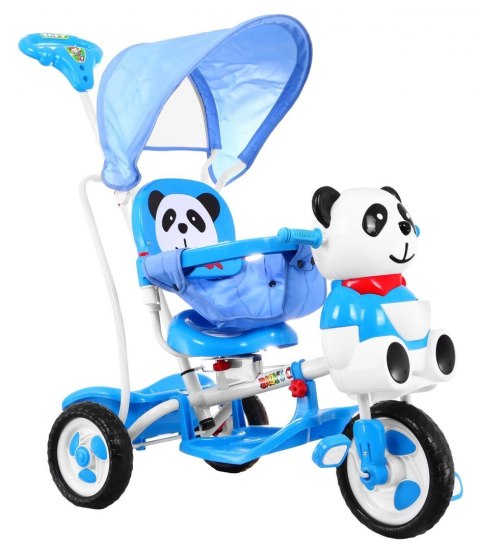 3-kołowy Rowerek dla dzieci Panda Niebieski + Dźwięki + Daszek + Barierka + Podnóżek + Rączka + Schowek