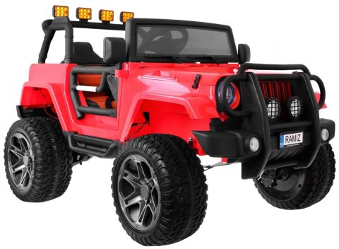 Auto terenowe typu jeep Monster 4x4 dla dzieci Czerwony + Pilot + Regulacja siedzenia + MP3 LED + Bagażnik + Plecak Auto terenowe typu jeep Monster 4x4 dla dzieci Czerwony + Pilot + Regulacja siedzenia + MP3 LED + Bagażnik + Plecak
