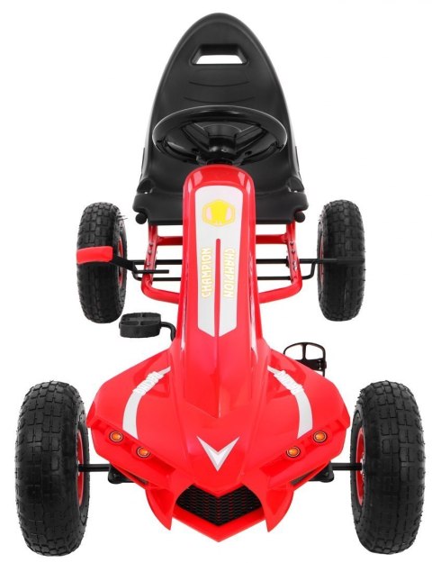 Gokart Champion na pedały dla dzieci 3+ Czerwony + Pompowane opony + Regulowane siedzisko + Ręczny hamulec Gokart Champion na pedały dla dzieci 3+ Czerwony + Pompowane opony + Regulowane siedzisko + Ręczny hamulec