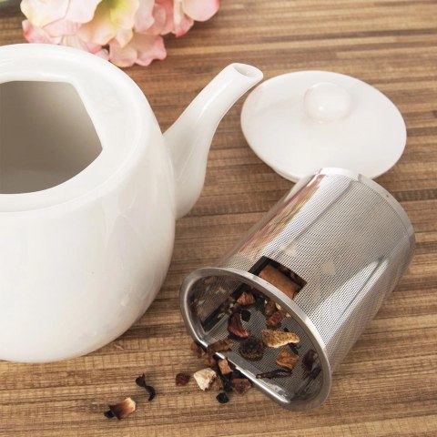 Dzbanek z zaparzaczem do herbaty porcelanowy biały MONA 700 ml Dzbanek z zaparzaczem do herbaty porcelanowy biały MONA 700 ml
