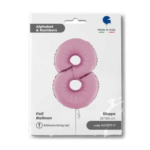 Balon Foliowy Cyfra 8 Różowa Pastel Pink, 66 cm Grabo Balon Foliowy Cyfra 8 Różowa Pastel Pink, 66 cm Grabo