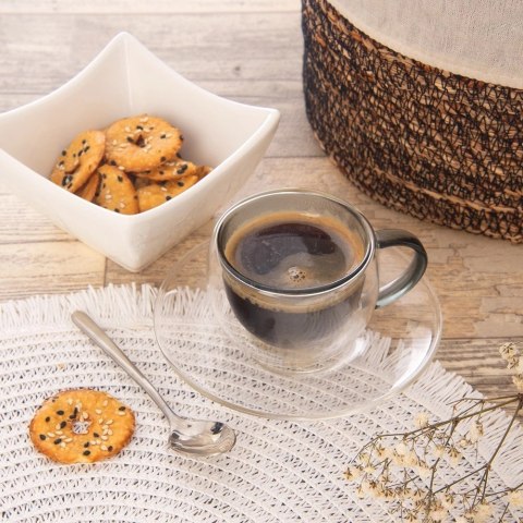 Filiżanki termiczne ze spodkiem z podwójną ścianką do kawy espresso DOUBLE 90 ml 2 szt. Filiżanki termiczne ze spodkiem z podwójną ścianką do kawy espresso DOUBLE 90 ml 2 szt.