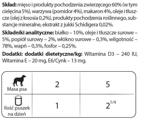 Dolina Noteci Premium Dla Psów Małych Ras Z Cielęciną, Pomidorami I Makaronem 185g Dolina Noteci Premium Dla Psów Małych Ras Z Cielęciną, Pomidorami I Makaronem 185g