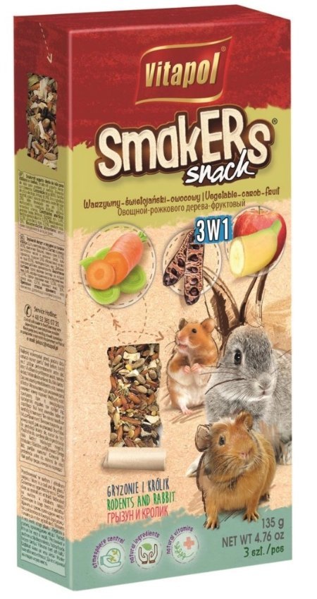 Vitapol Smakers 3w1 Dla Gryzoni I Królika (Warzywny/Świętojański/ Owocowy) 3szt Vitapol Smakers 3w1 Dla Gryzoni I Królika (Warzywny/Świętojański/ Owocowy) 3szt