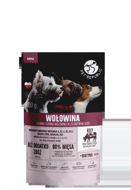 PetRepublic drobno siekane kawałki w delikatnym sosie - wołowina 100g dla psa PetRepublic drobno siekane kawałki w delikatnym sosie - wołowina 100g dla psa