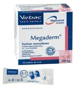 VIRBAC Megaderm 28x4 ml suplement diety dla psów i kotów do 10kg na problemy skórne VIRBAC Megaderm 28x4 ml suplement diety dla psów i kotów do 10kg na problemy skórne