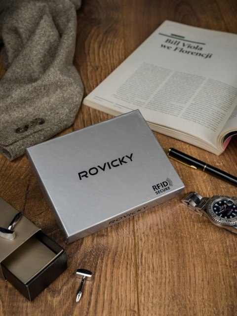 Skórzany, dwukolorowy portfel pionowy - Rovicky Skórzany, dwukolorowy portfel pionowy - Rovicky